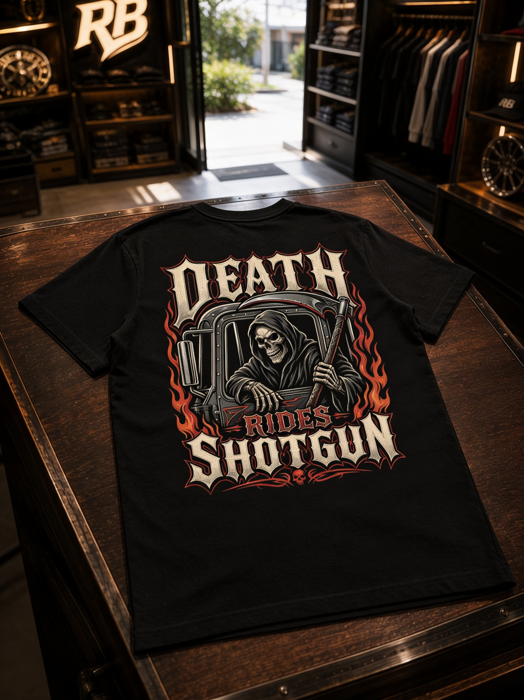 Death Rides Shotgun – Tee Back