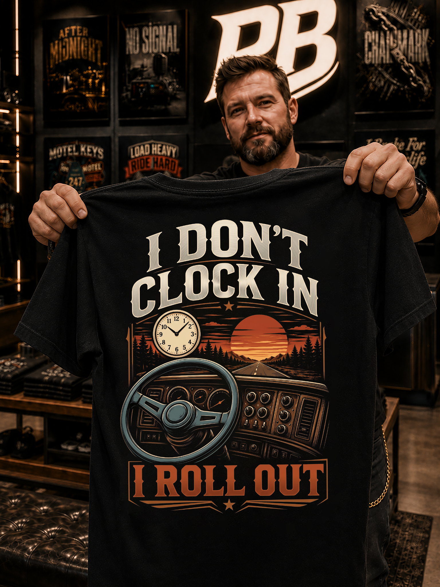 I Don’t Clock In I Roll Out – Tee Front Back
