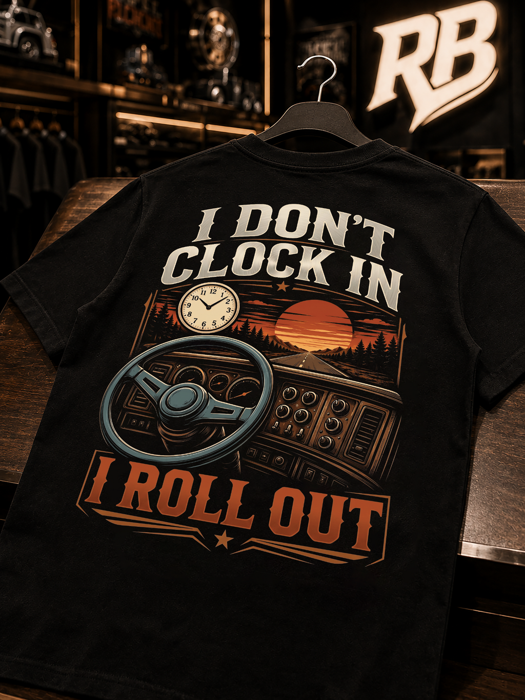 I Don’t Clock In I Roll Out – Tee Front Back