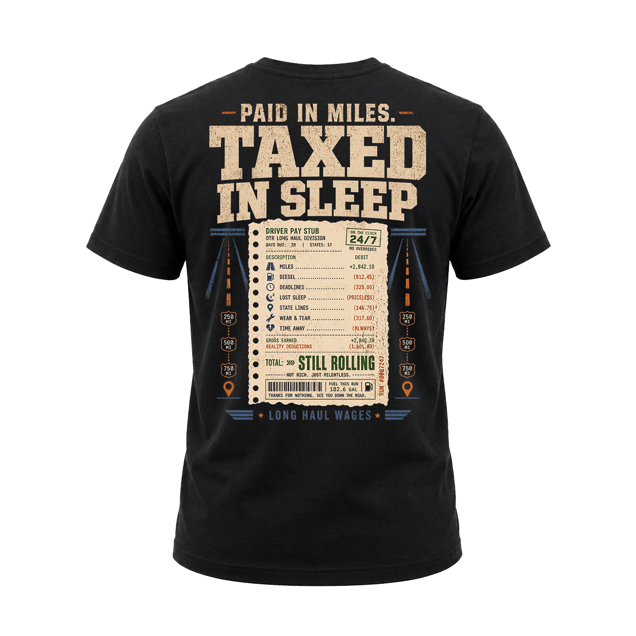 Paid In Miles Taxed In Sleep – Tee Front Back