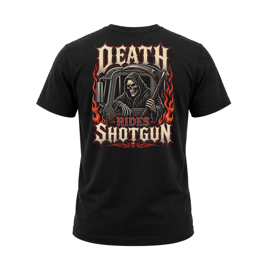 Death Rides Shotgun – Tee Front Back