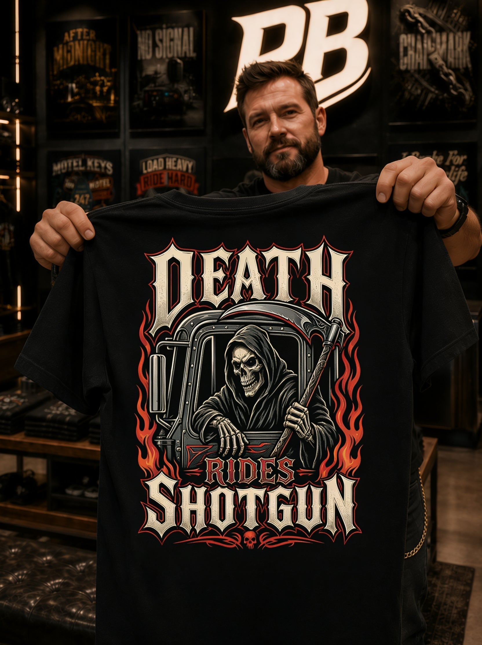 Death Rides Shotgun – Tee Front Back