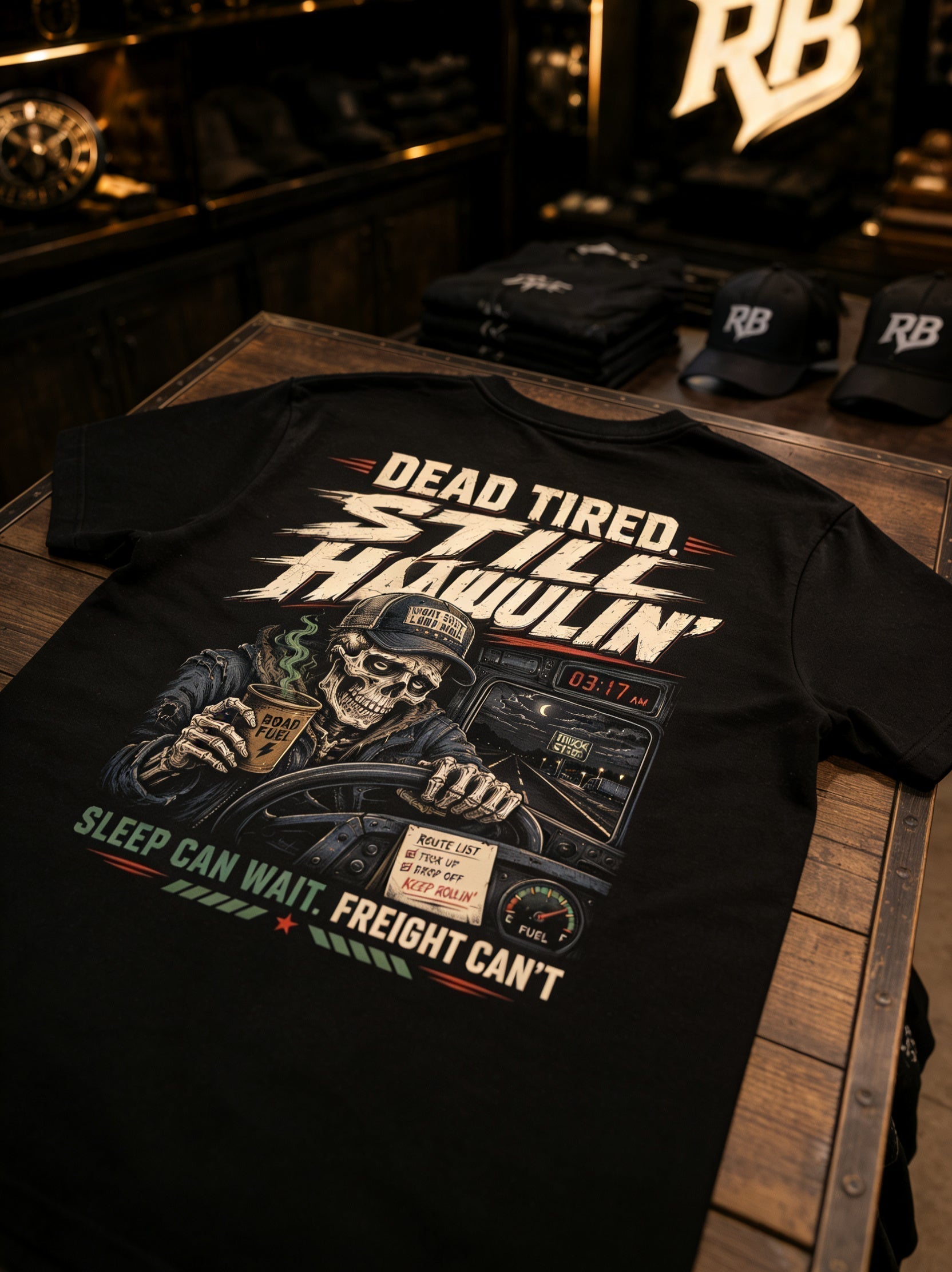 Dead Tired Still Haulin – Tee Front Back