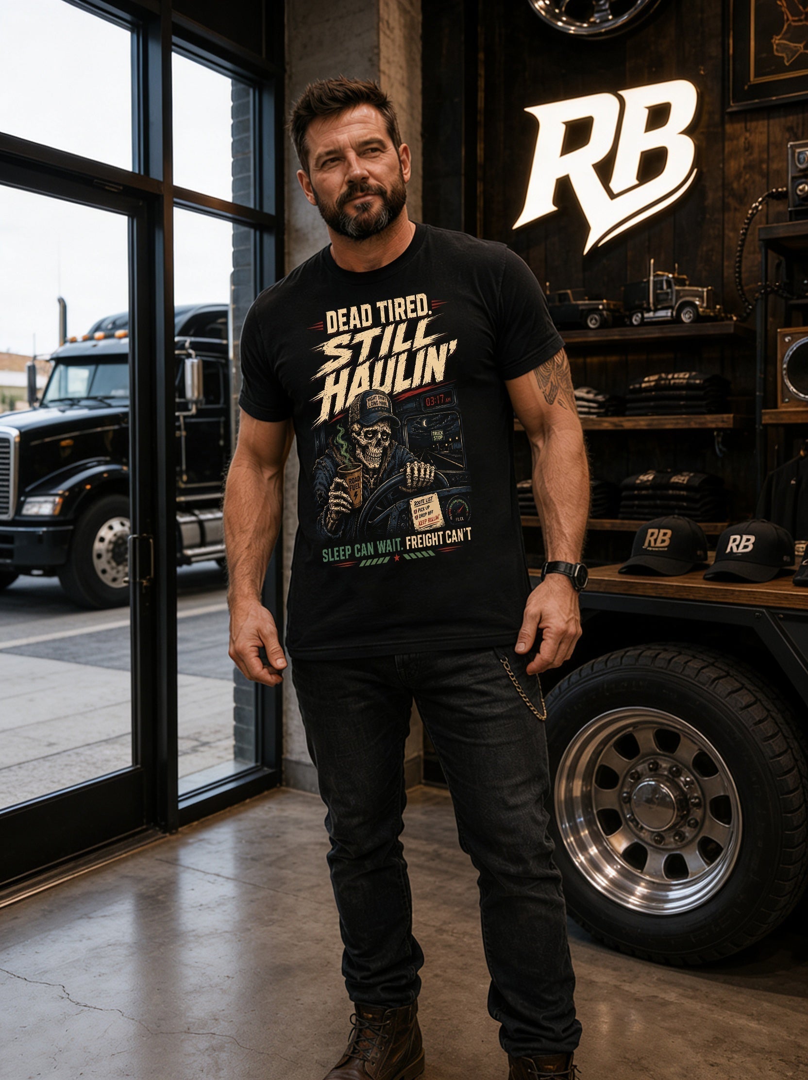 Dead Tired Still Haulin – Tee Front