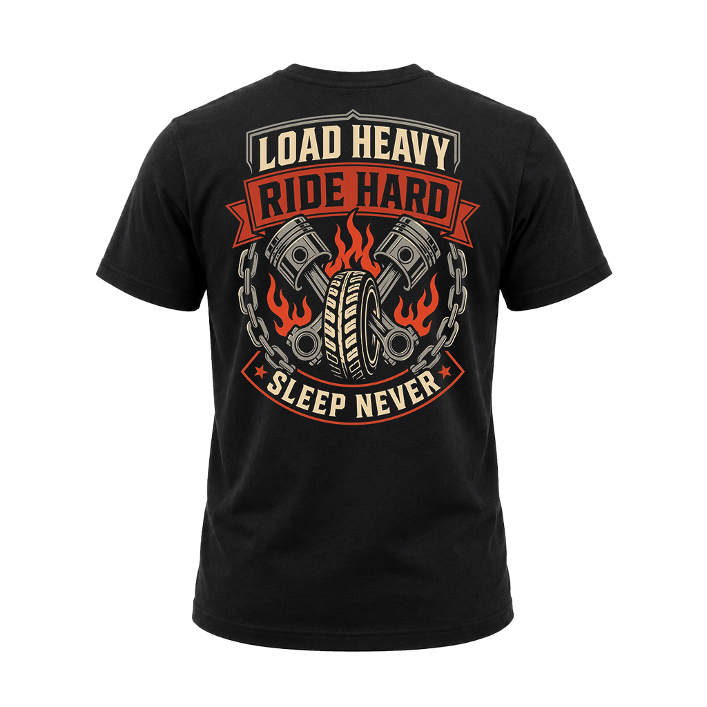 Load Heavy Ride Hard – Tee Front Back