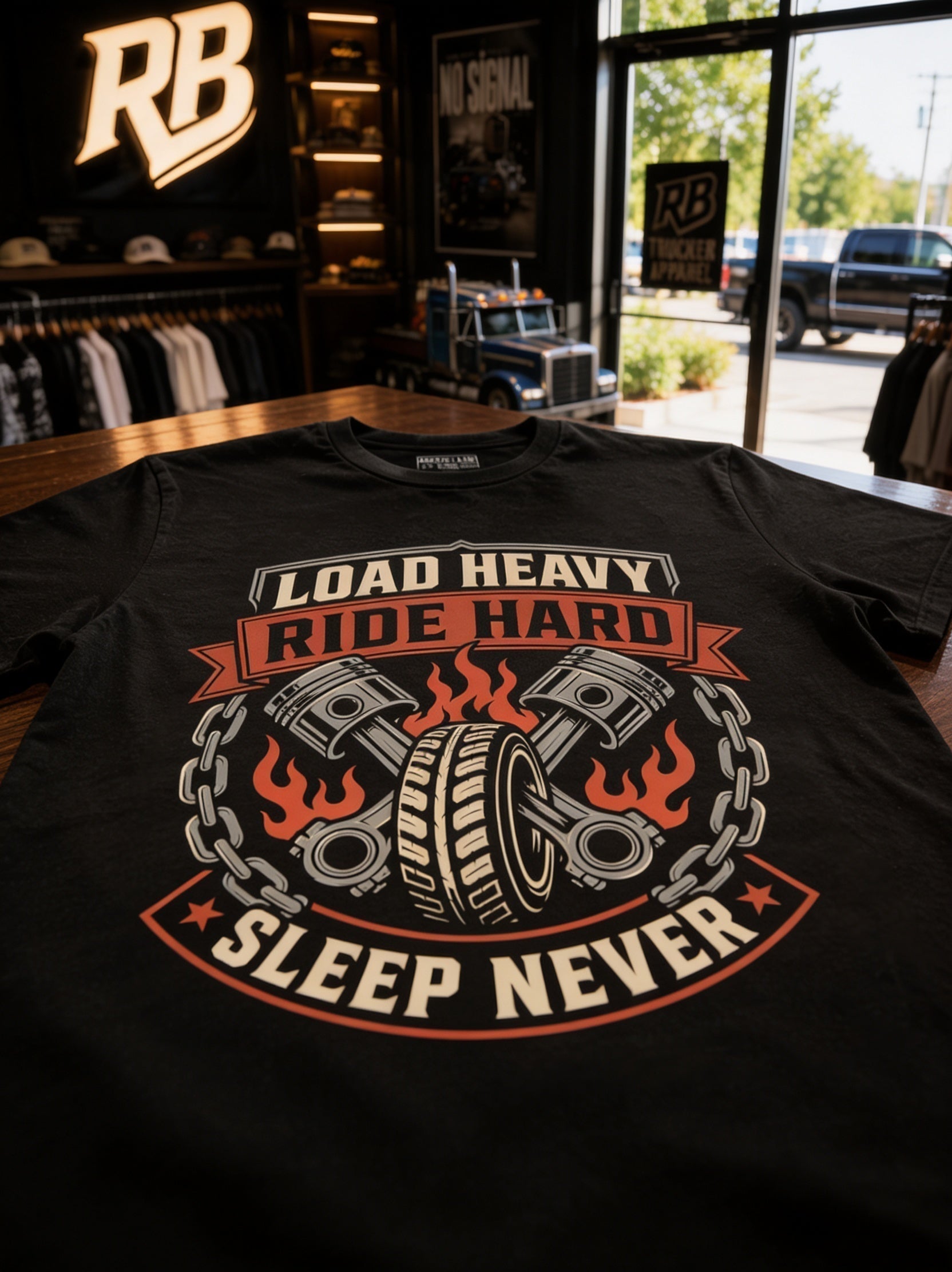 Load Heavy Ride Hard – Tee Front