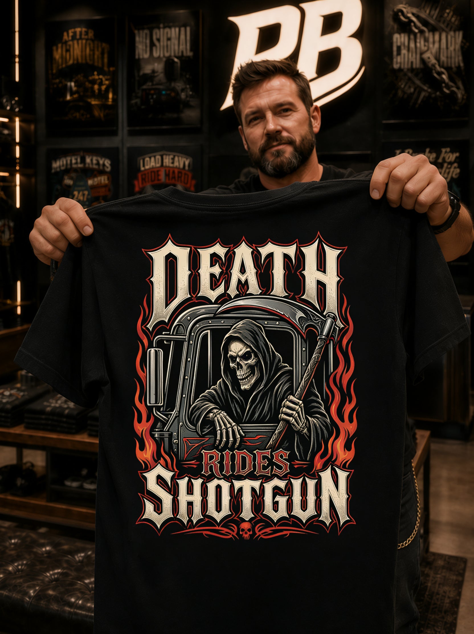 Death Rides Shotgun - Premium Tee New