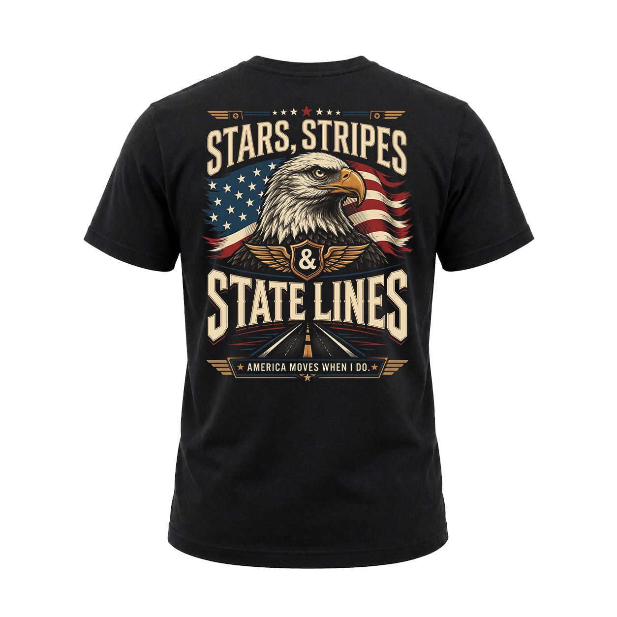 Stars, Stripes & State Lines – Tee Front Back