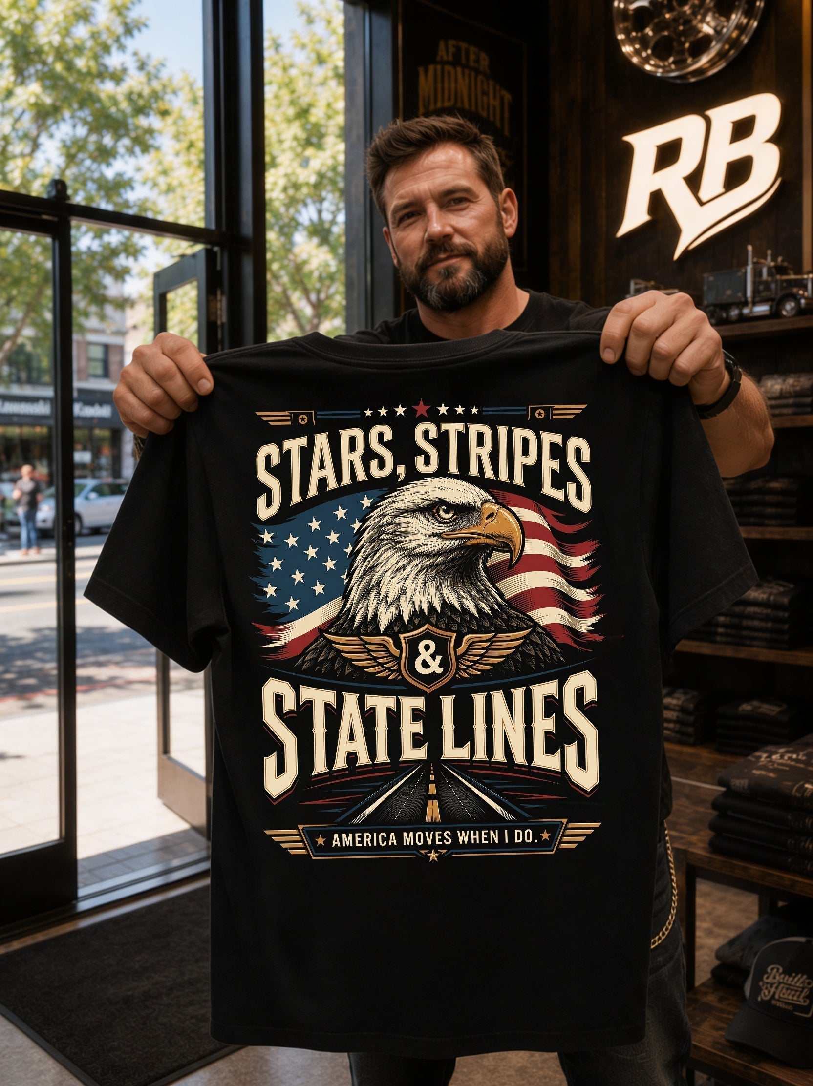 Stars, Stripes & State Lines – Tee Front Back