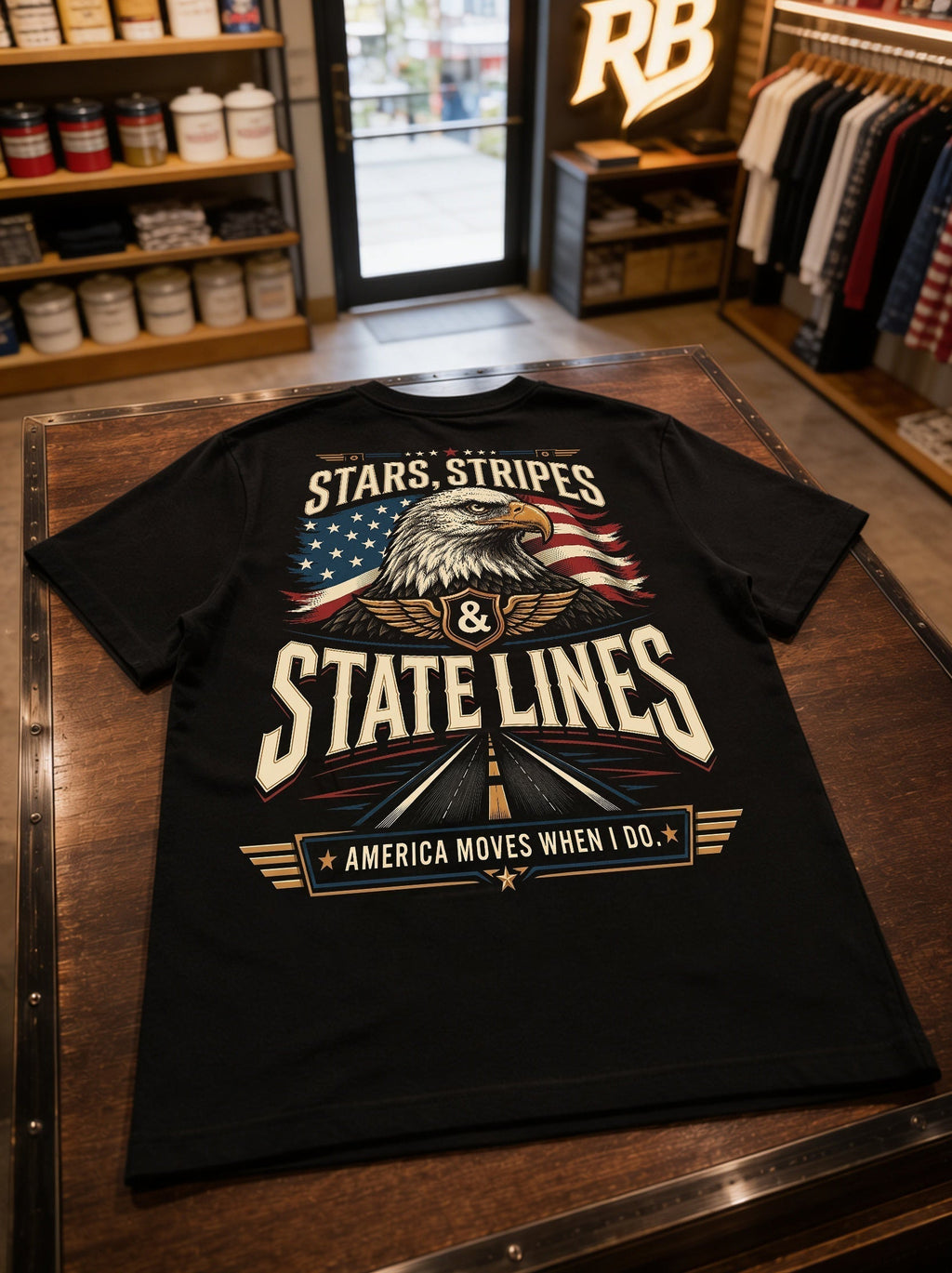 Stars, Stripes & State Lines – Tee Front Back