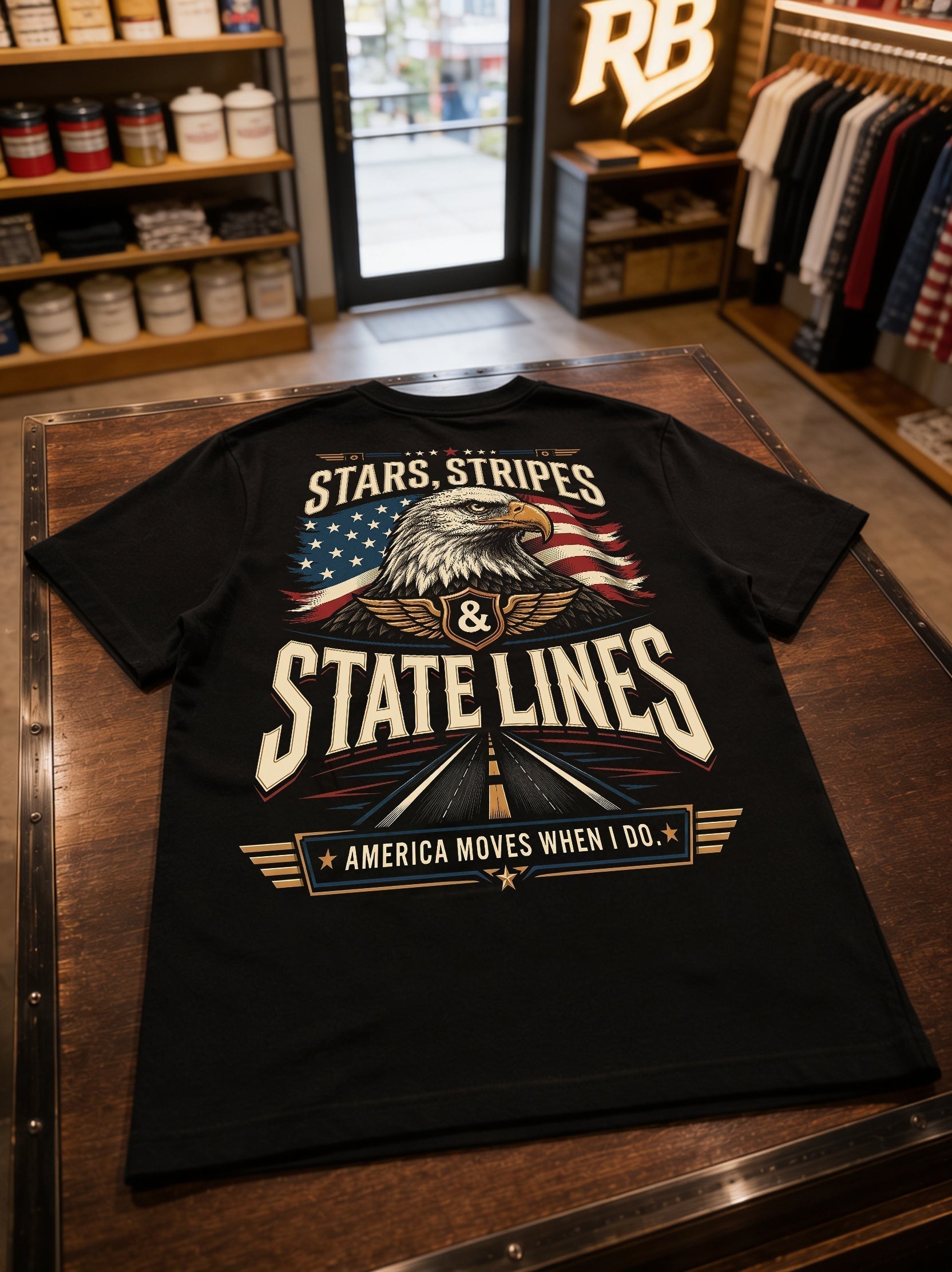Stars, Stripes & State Lines – Tee Front Back